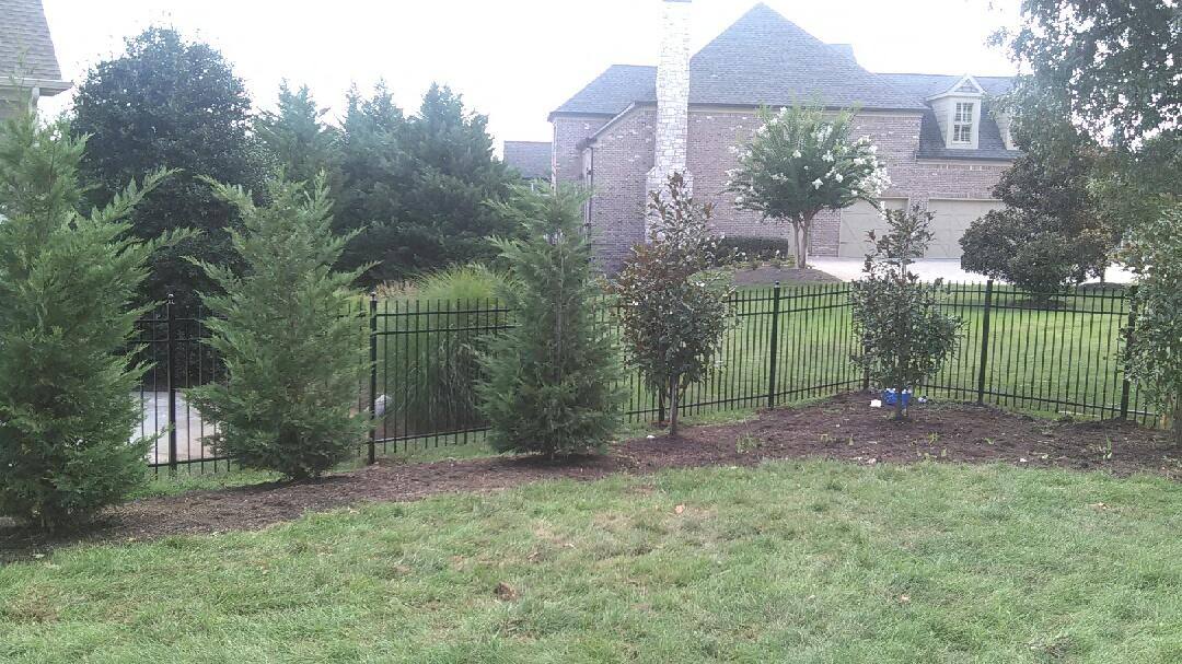 Black aluminum fence around a new home's backyard